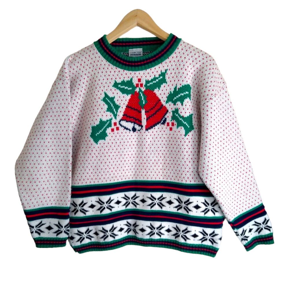 90s Vintage Christmas Sweater Snowflake Bells Grandmacore Ugly Holiday size M